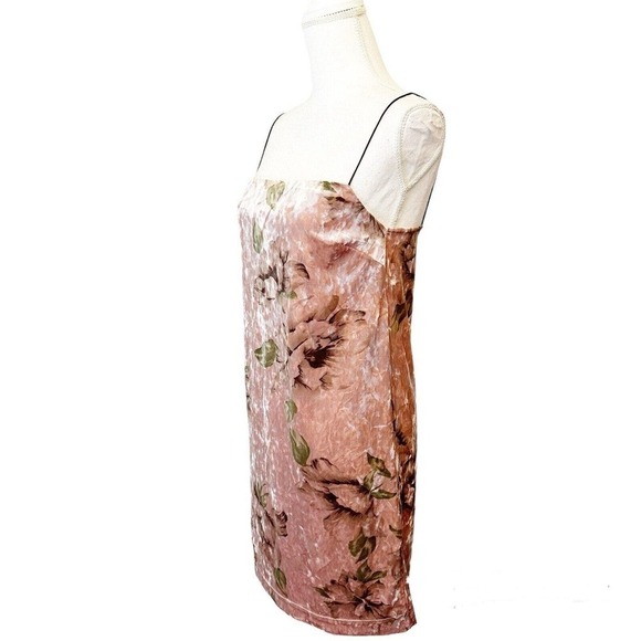 TopShop Womens Y2K Style Dress Velour Pink Floral Square Neck 90s Size US 4 - Picture 2 of 5